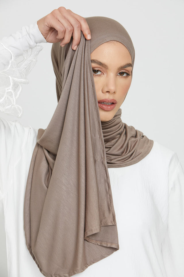 Premium Instant Jersey Hijab - Cafe Au Lait