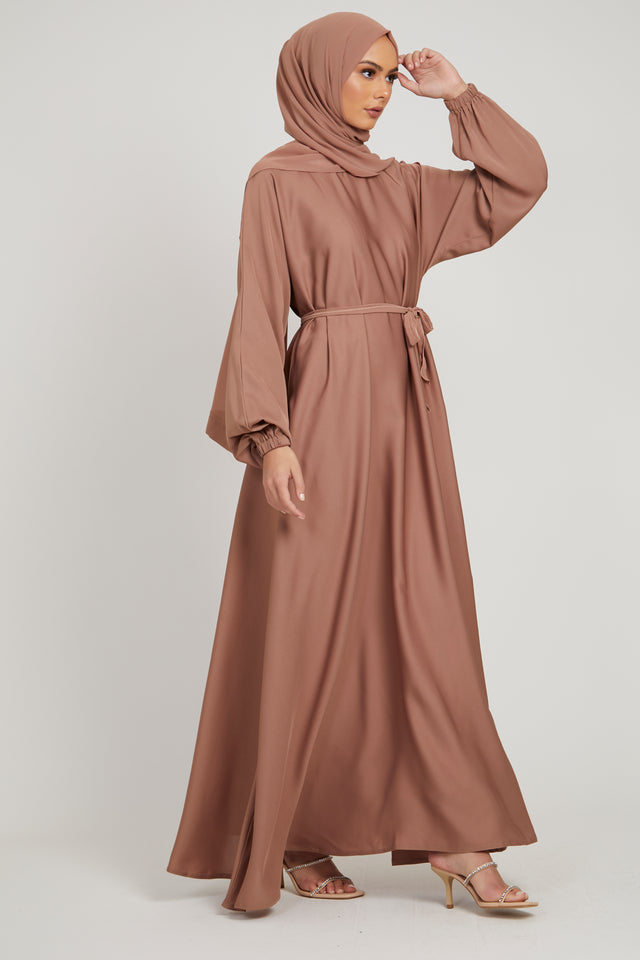 Umbrella Cut Closed Abaya with Elasticated Cuffs - Desert Blush