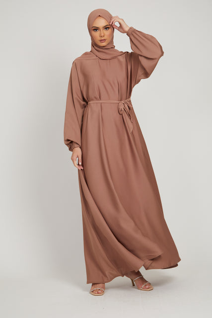 Umbrella Cut Closed Abaya with Elasticated Cuffs - Desert Blush
